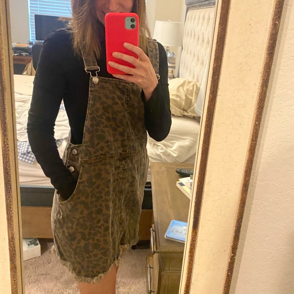 ODDY Leopard Print overall Mini Dress sz medium